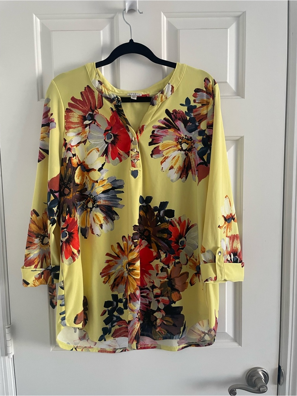 Spense Yellow Floral Roll-Tab Blouse